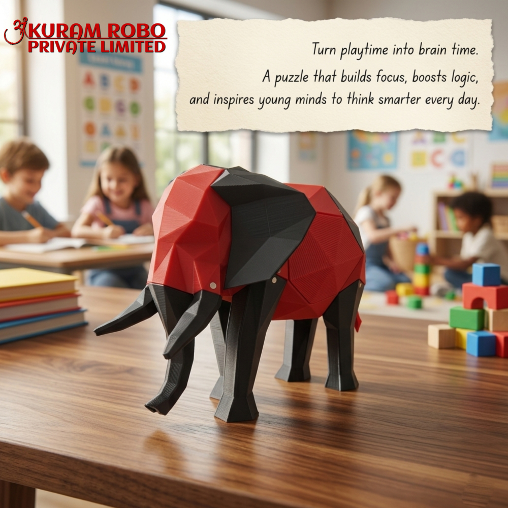 Eco-Friendly Low-Poly Elephant Decor | Sustainable Red & Black Modern Art Animal Figurine