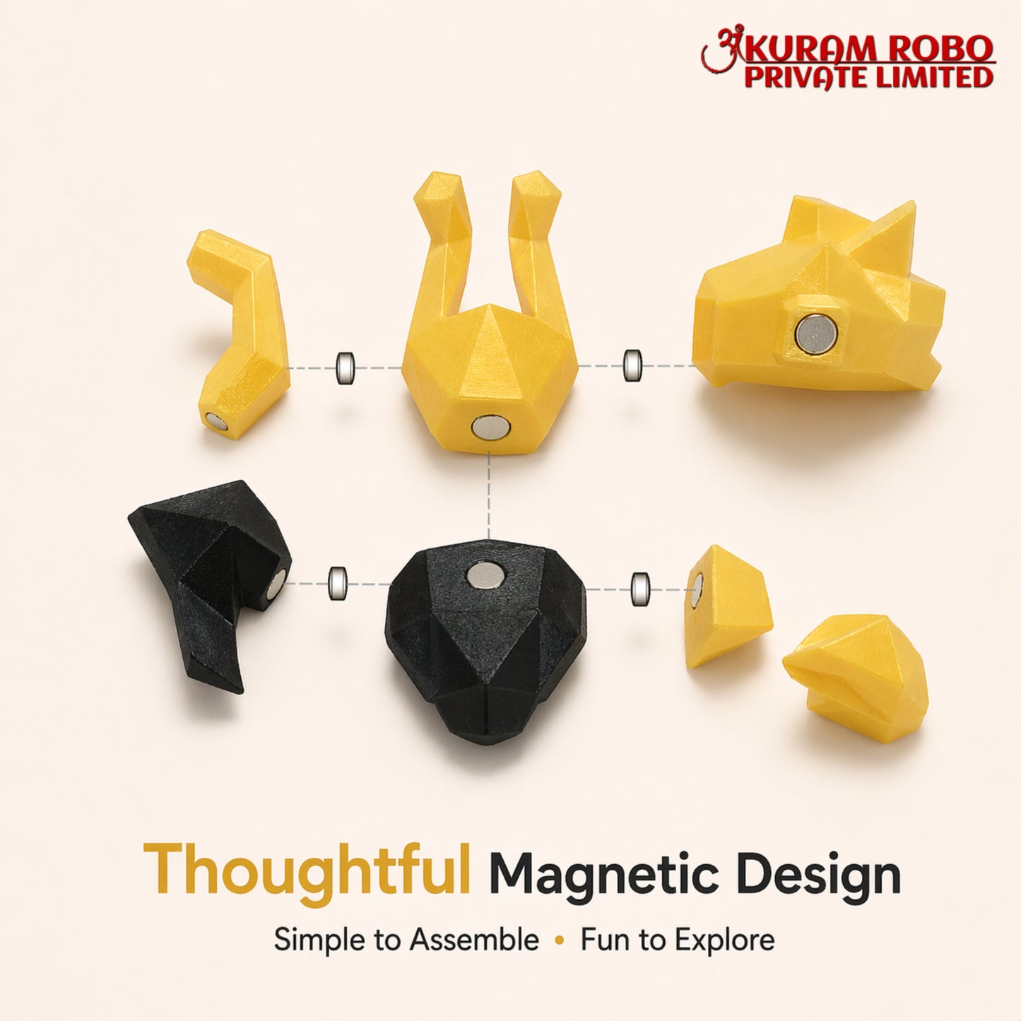 Ankuram Robo Eco-Friendly Magnetic Cat Puzzle | 3D Printed Low-Poly Kids Toy | Pink & White