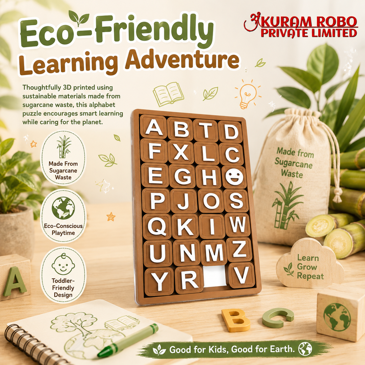 The Eco-Friendly 3D Printed Sliding Alphabet Puzzle by Ankuram Robo|Eco-Friendly 3D Printed Alphabet Sliding Puzzle | Ankuram Robo