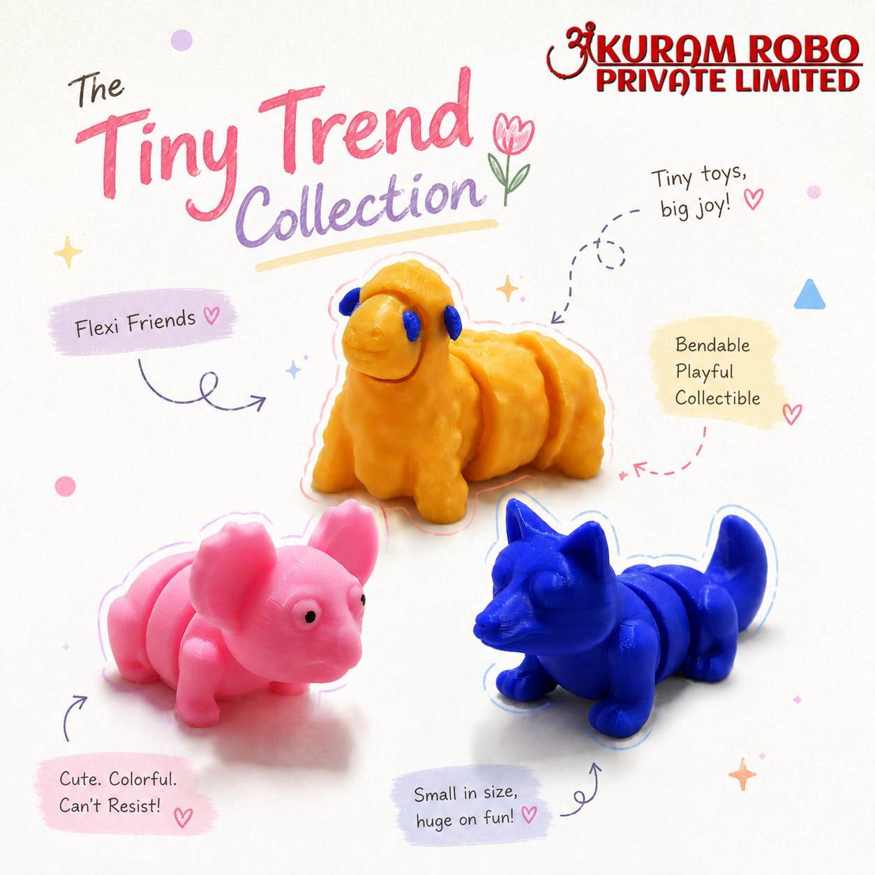 Ankuram Robo Tiny Trend Collection | 3D Printed Articulated Animal Toys | Mini Flexi Fidget Figures|Pack of 3 (Copy)