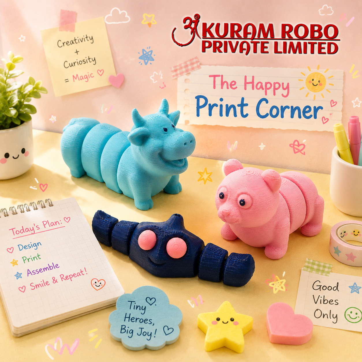 Ankuram Robo "Tiny Heroes" 3D Printed Articulated Toy Set - 3 Pack | Flexible Animal Fidget Figures