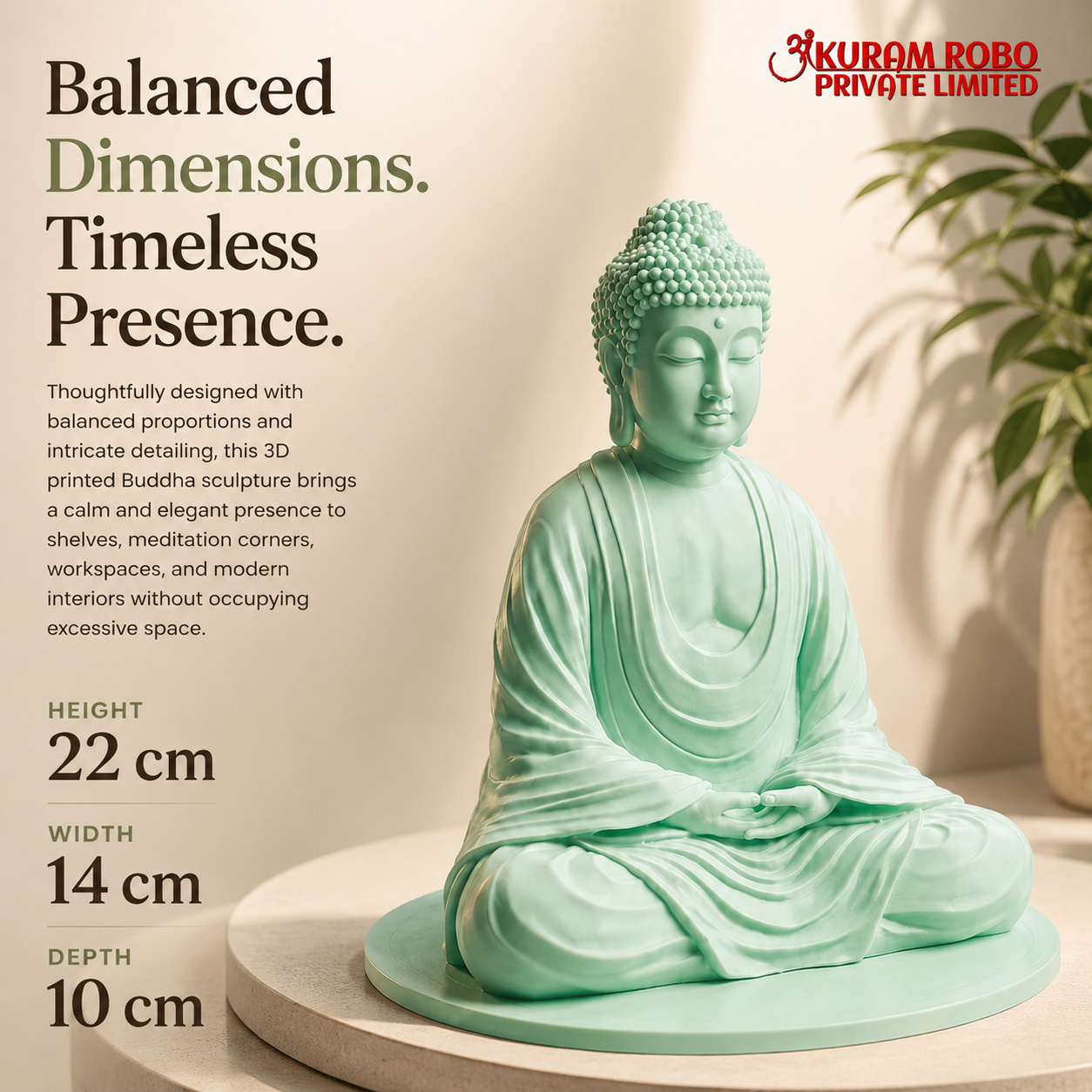 Modern 3D Printed Compact Meditation Budha Sculpture for Home & Office Decor