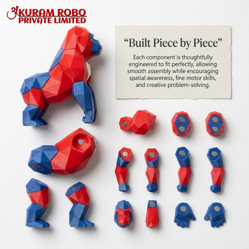 Ankuram Robo Eco-Friendly Low-Poly Gorilla Puzzle | 3D Printed PLA Animal Figurine | Red, White & Blue