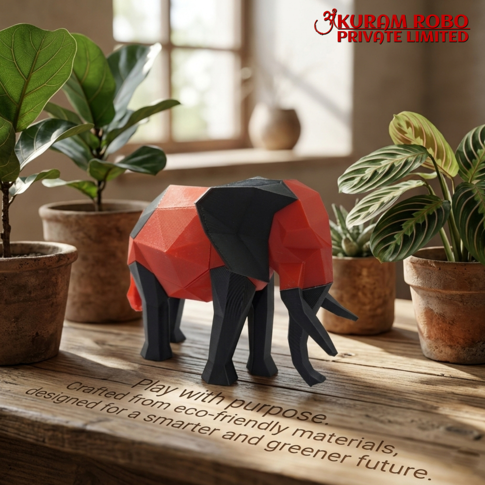 Eco-Friendly Low-Poly Elephant Decor | Sustainable Red & Black Modern Art Animal Figurine
