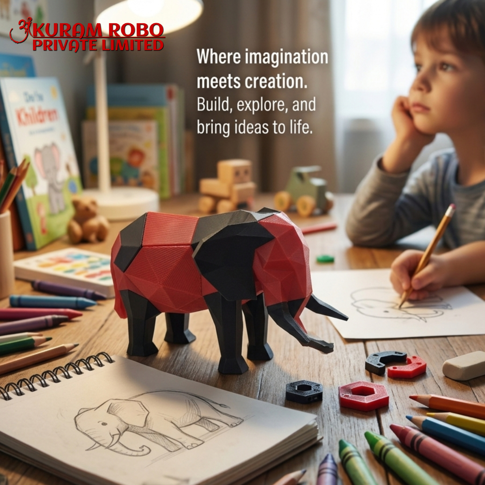 Eco-Friendly Low-Poly Elephant Decor | Sustainable Red & Black Modern Art Animal Figurine