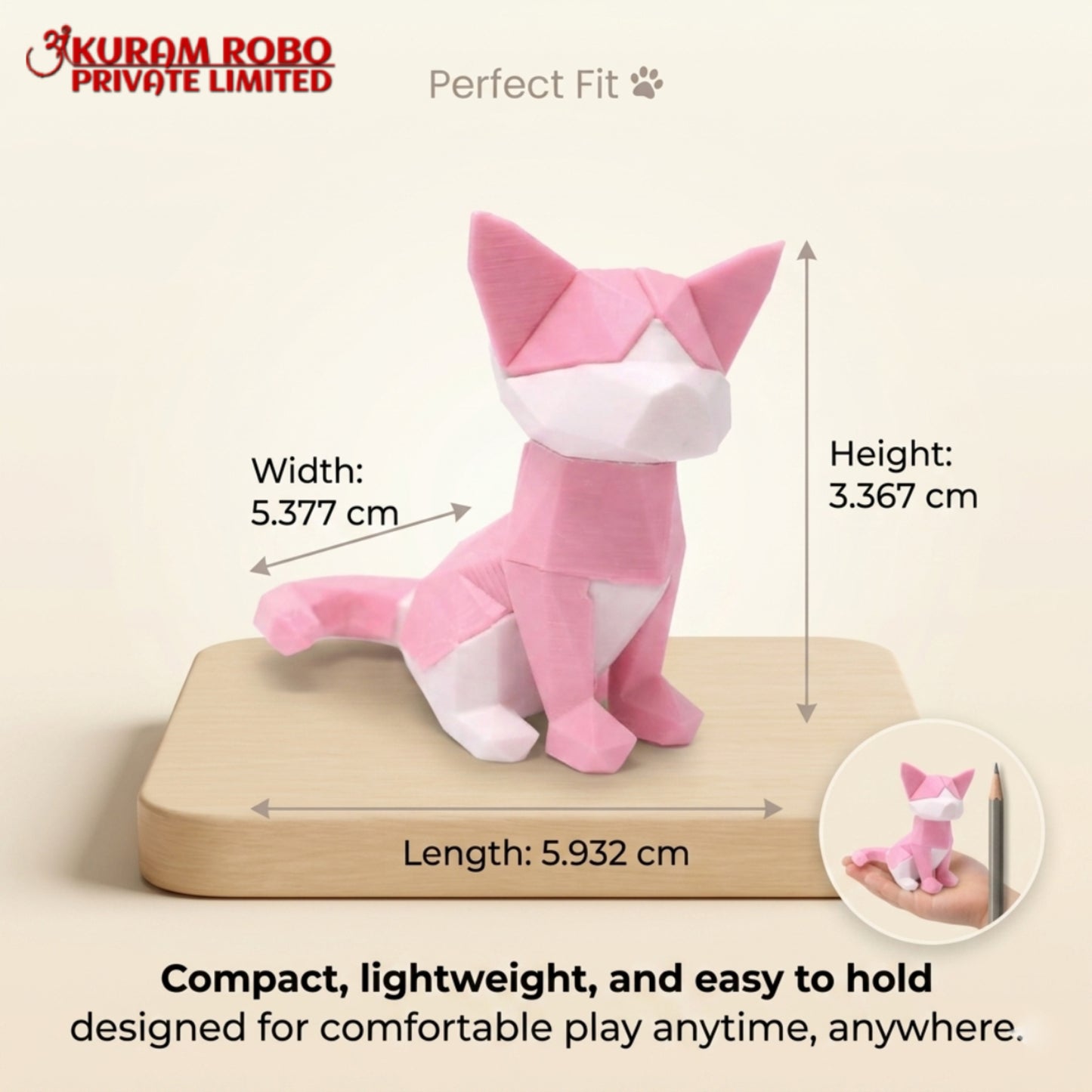 Ankuram Robo Eco-Friendly Magnetic Cat Puzzle | 3D Printed Low-Poly Kids Toy | Pink & White