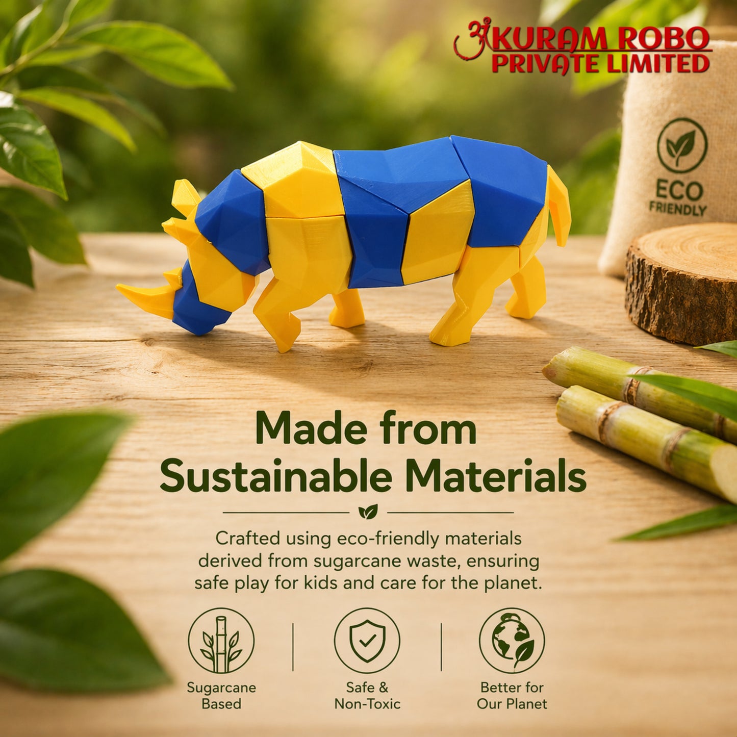 Ankuram Robo 3D Printed Geometric Rhino Toy | Educational Low-Poly STEM Puzzle for Kids