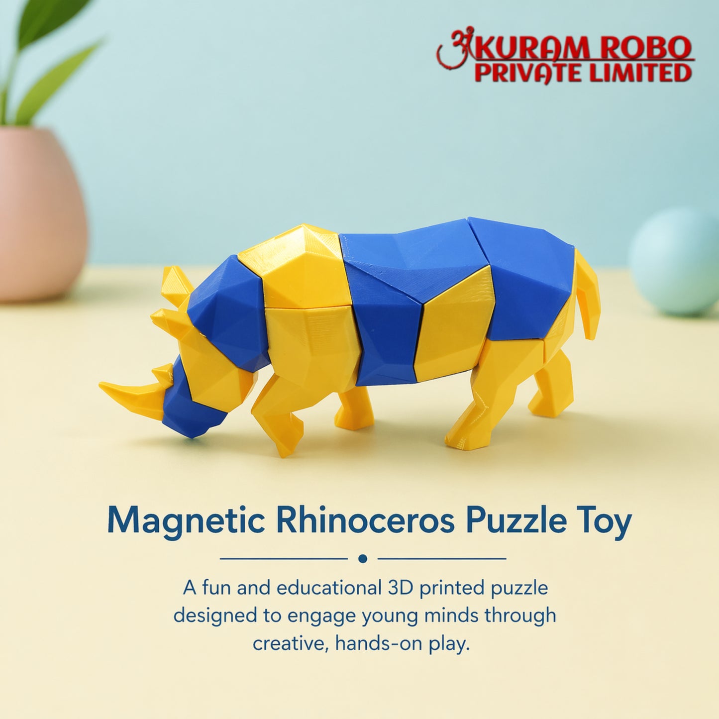Ankuram Robo 3D Printed Geometric Rhino Toy | Educational Low-Poly STEM Puzzle for Kids