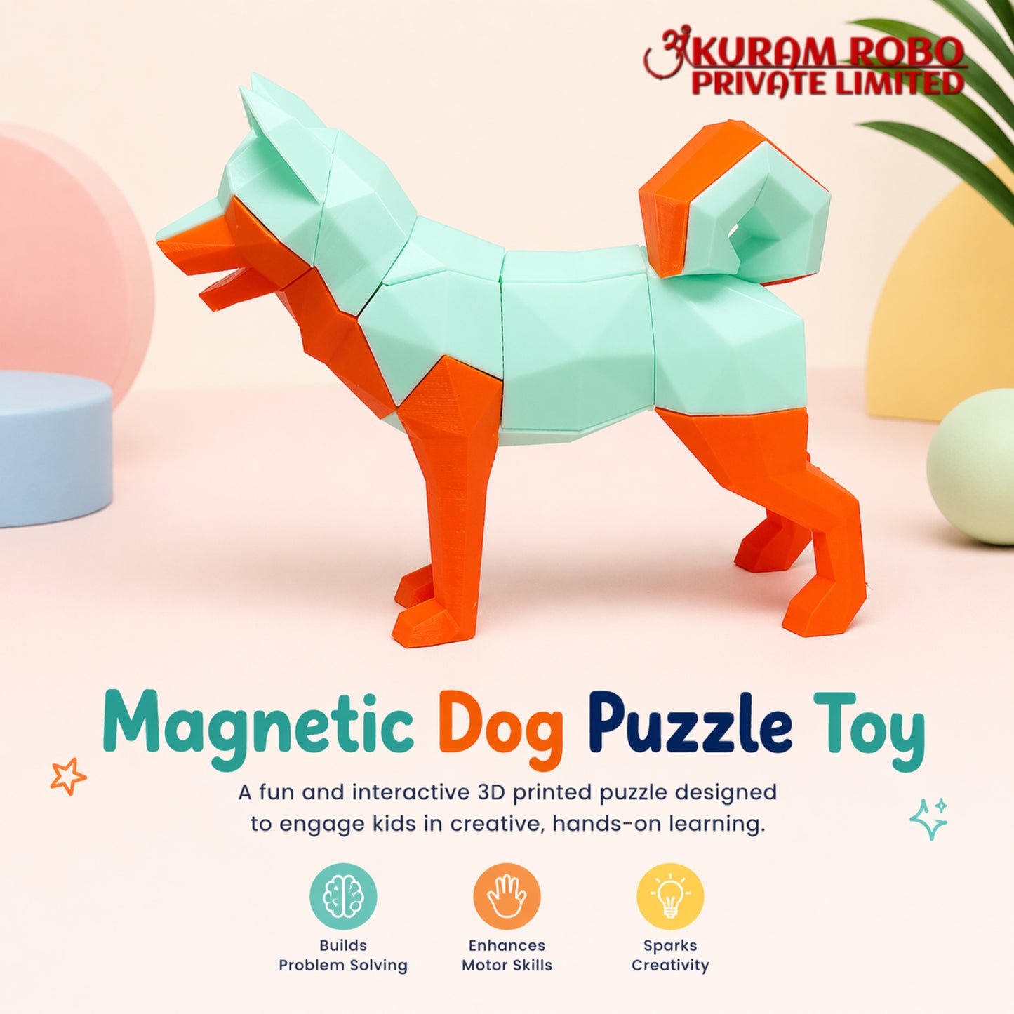 3D Geometric Dog Puzzle - Educational STEM Toy | Ankuram Robo