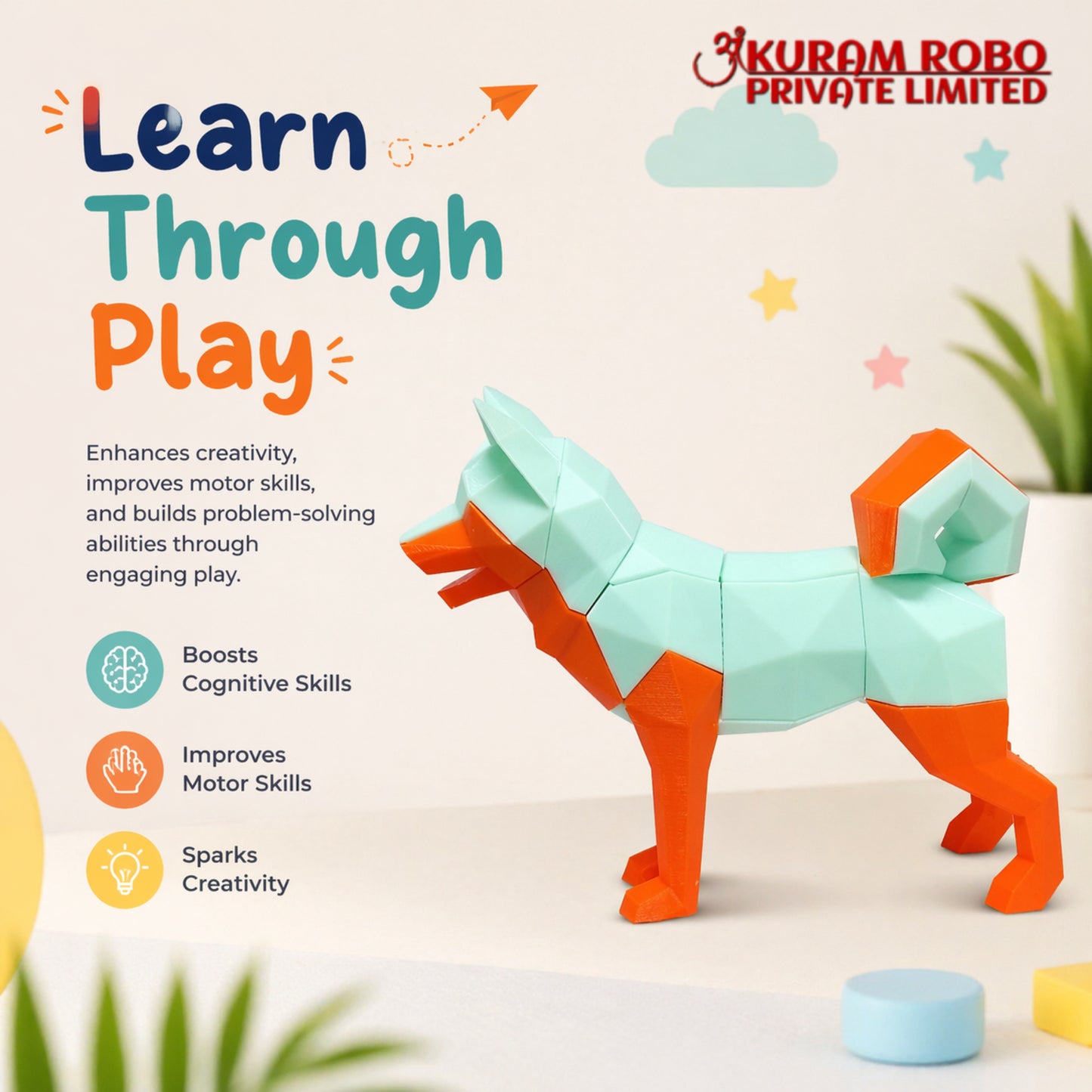 3D Geometric Dog Puzzle - Educational STEM Toy | Ankuram Robo