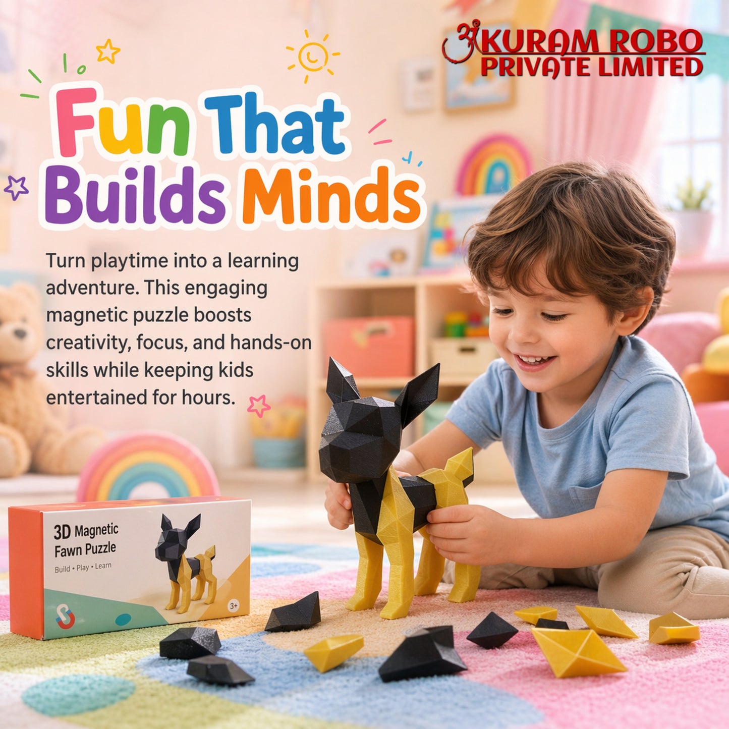 Ankuram Robo Magnetic Fawn 3D Puzzle - Interactive Educational Toy for Kids