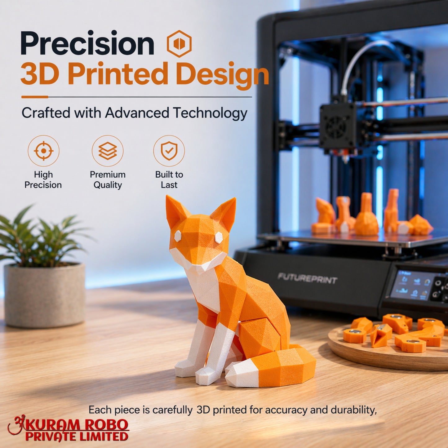 Sustainable Geometric Fox Figurine | BPA-Free, Non-Toxic Animal Toy for Kids | Earth-Friendly Decor by Anuram Robo