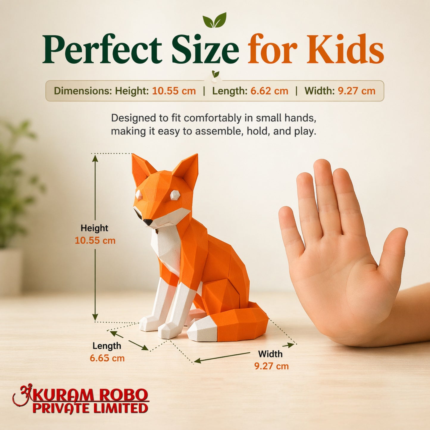 Sustainable Geometric Fox Figurine | BPA-Free, Non-Toxic Animal Toy for Kids | Earth-Friendly Decor by Anuram Robo