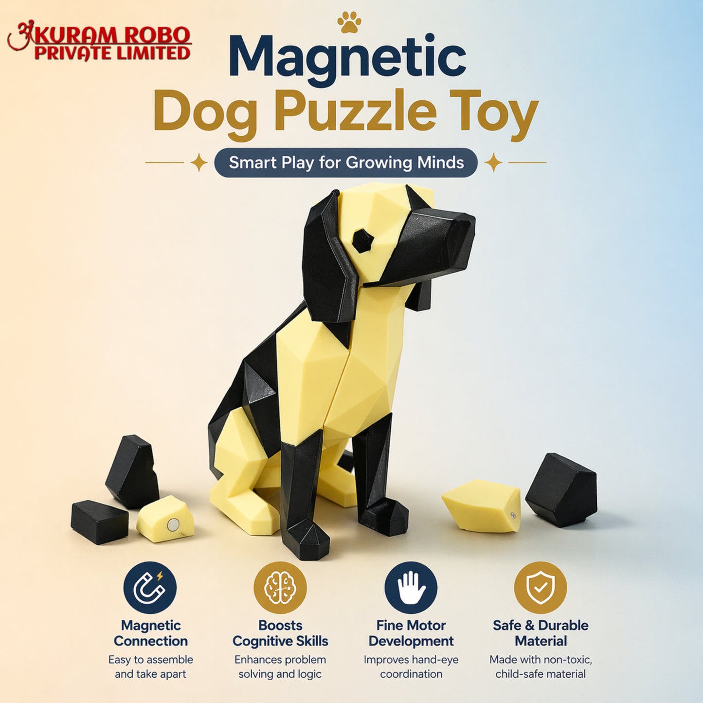 Magnetic Dog Puzzle Toy | 3D Geometric Animal Building Blocks | Educational STEM Toy for Kids | Develops Fine Motor & Cognitive Skills | Safe & Non-Toxic