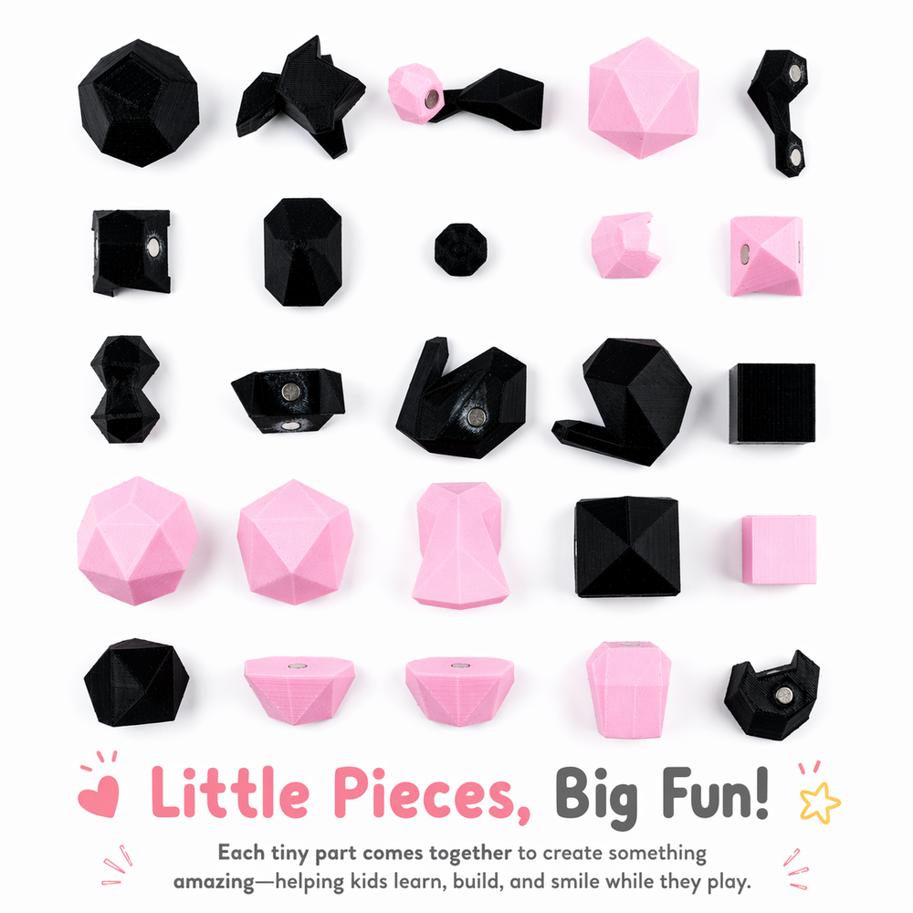 Ankuram Robo Eco-Friendly PLA Squirrel Puzzle | 3D Printed Low-Poly Animal Figurine | Black & Pink