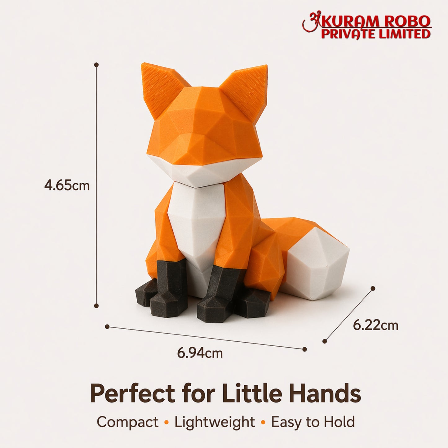 Ankuram Robo Eco-Friendly Low-Poly Fox Figurine | Made from Sugarcane Waste | Sustainable 3D Printed Decor
