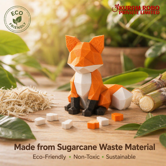 Ankuram Robo Eco-Friendly Low-Poly Fox Figurine | Made from Sugarcane Waste | Sustainable 3D Printed Decor
