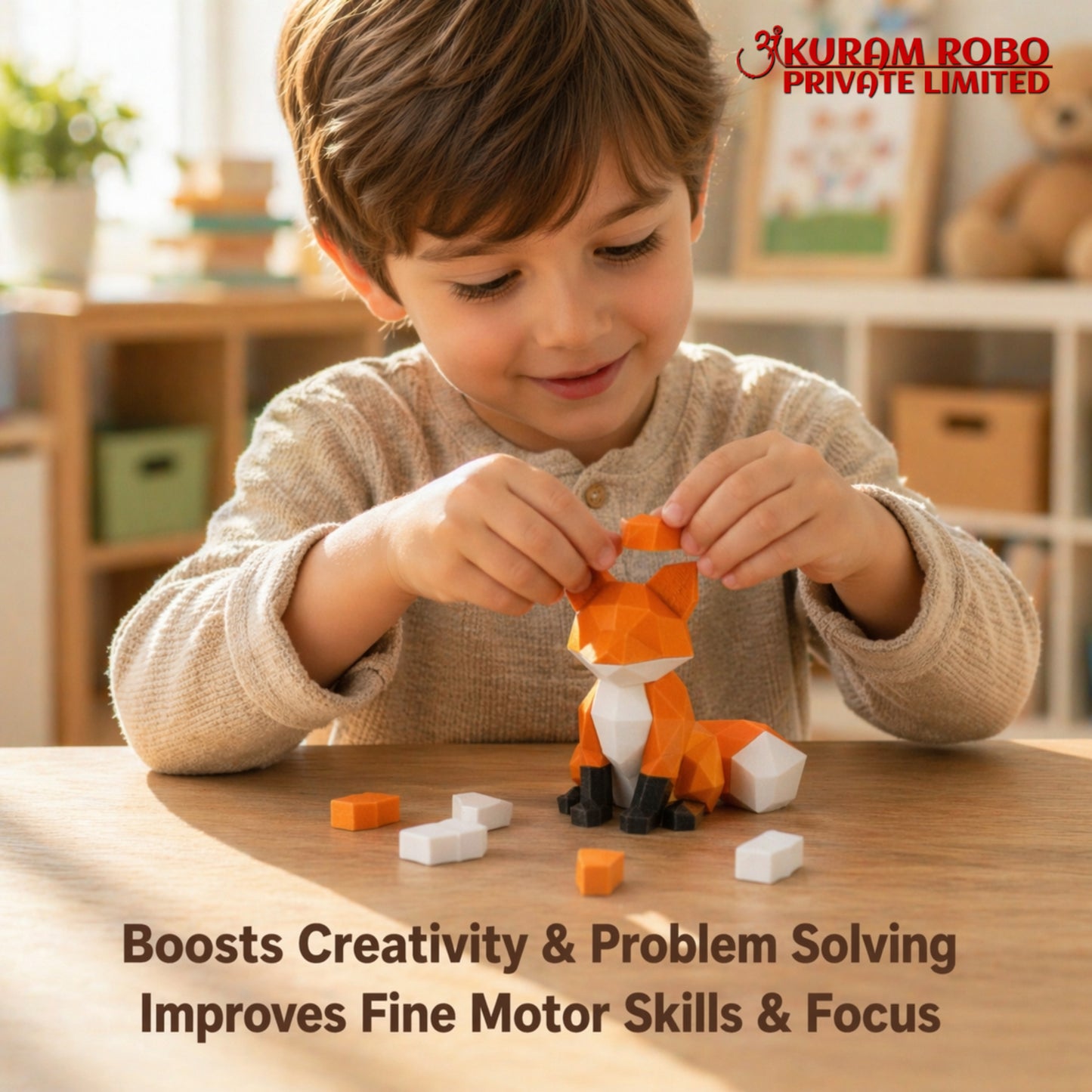 Ankuram Robo Eco-Friendly Low-Poly Fox Figurine | Made from Sugarcane Waste | Sustainable 3D Printed Decor