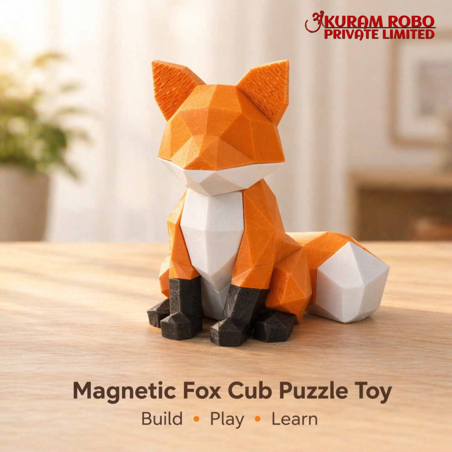Ankuram Robo Eco-Friendly Low-Poly Fox Figurine | Made from Sugarcane Waste | Sustainable 3D Printed Decor