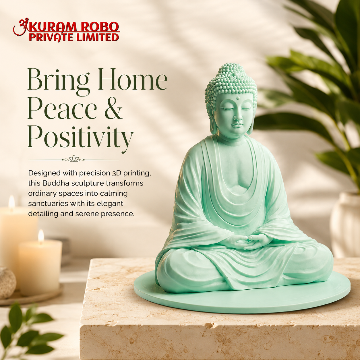 Modern 3D Printed Compact Meditation Budha Sculpture for Home & Office Decor