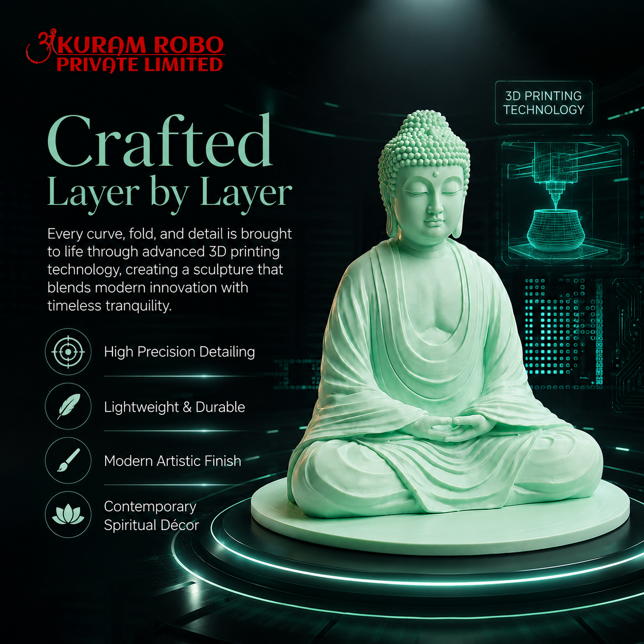 Modern 3D Printed Compact Meditation Budha Sculpture for Home & Office Decor