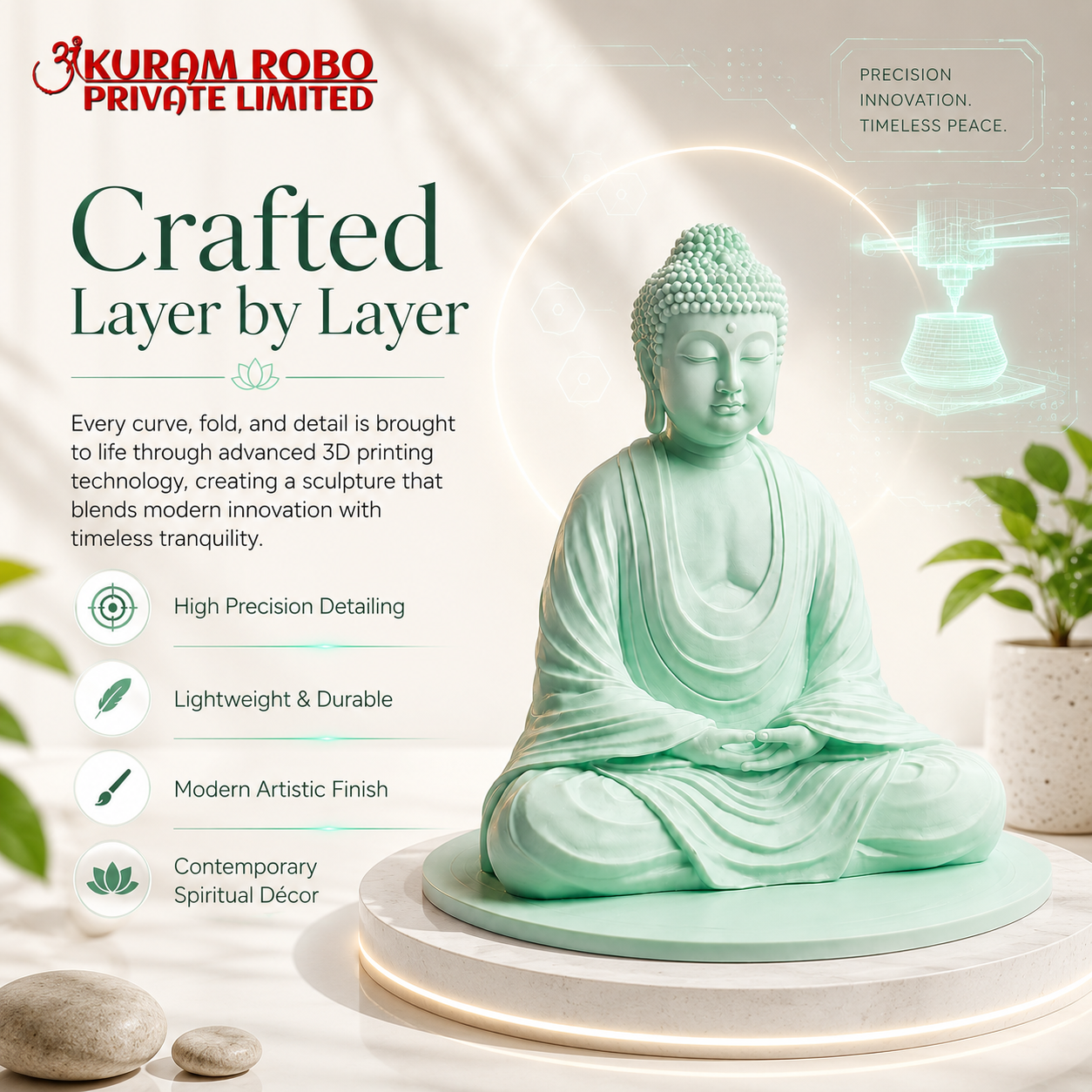 Modern 3D Printed Compact Meditation Budha Sculpture for Home & Office Decor