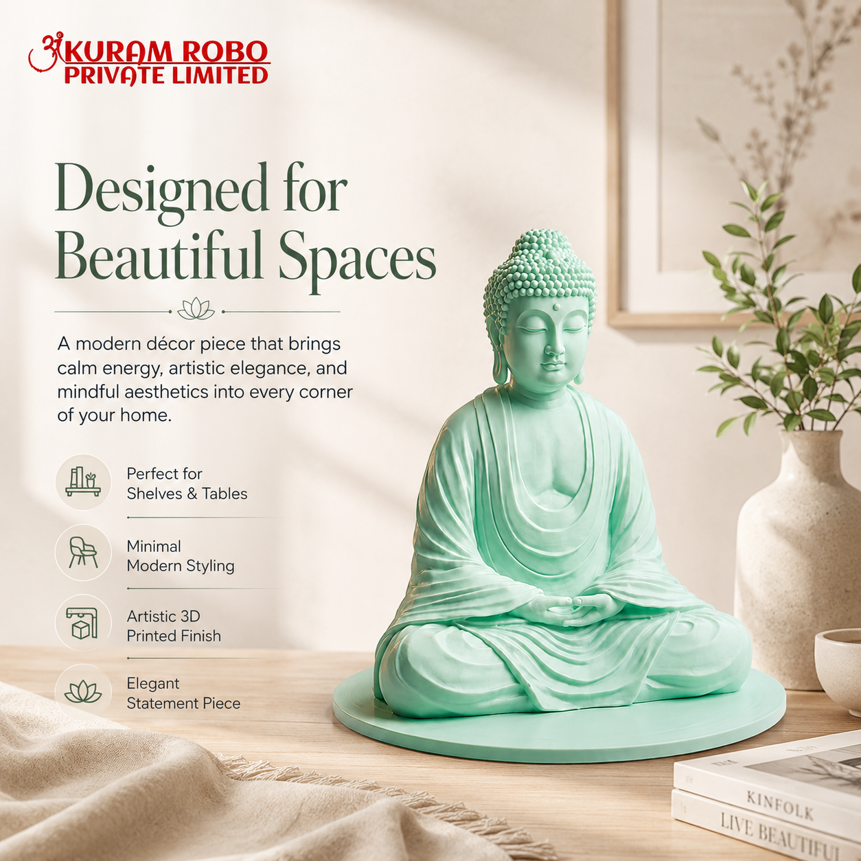 Modern 3D Printed Compact Meditation Budha Sculpture for Home & Office Decor