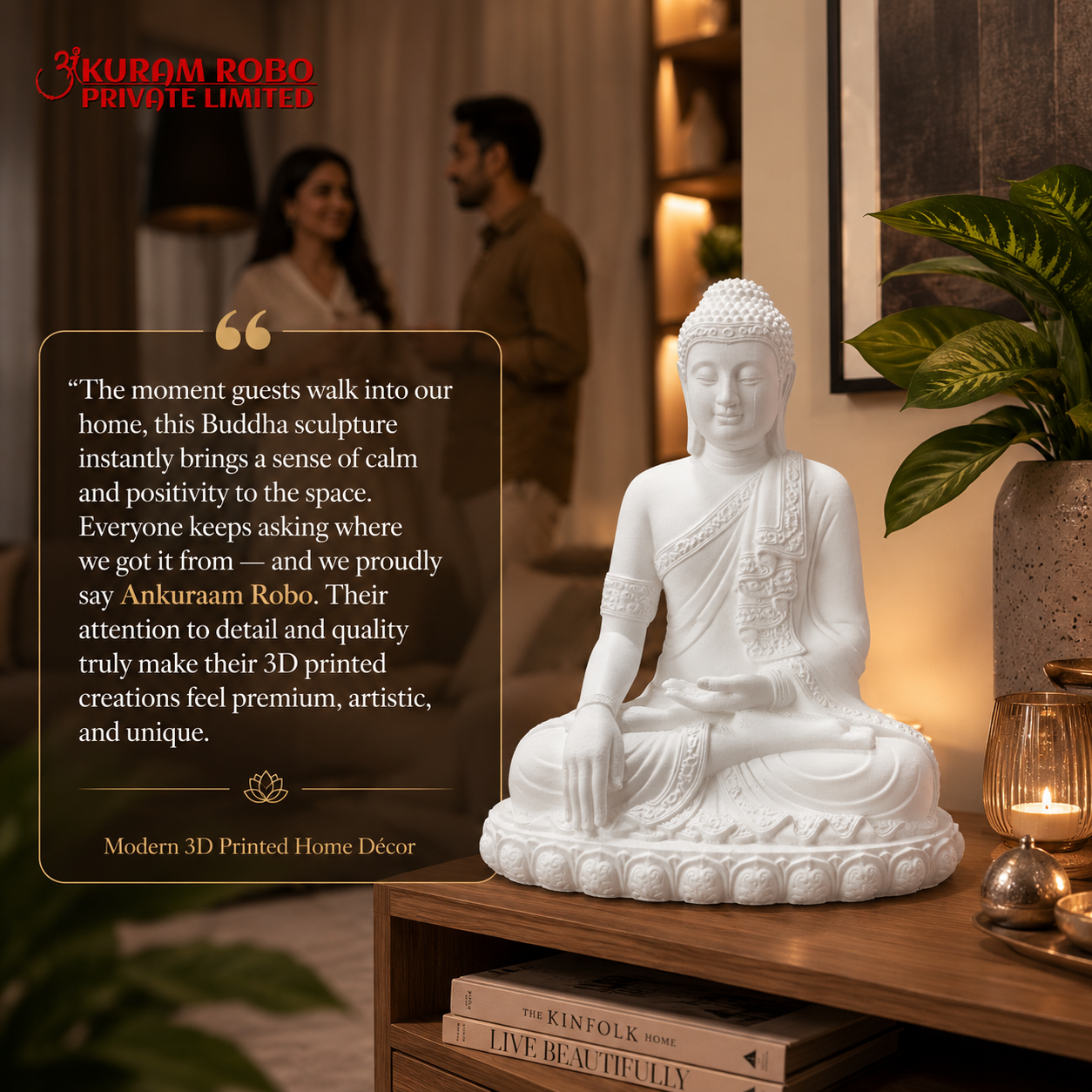 Eco-Friendly 3D Printed Buddha Statue - Minimalist Meditation Decor & Intricate Spiritual Sculpture
