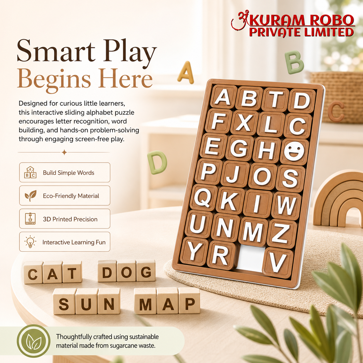 The Eco-Friendly 3D Printed Sliding Alphabet Puzzle by Ankuram Robo|Eco-Friendly 3D Printed Alphabet Sliding Puzzle | Ankuram Robo