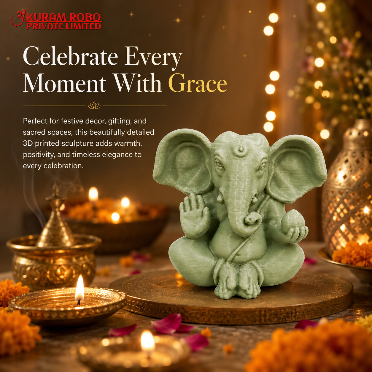 The Modern 3D Printed Lord Ganesha Sculpture by Ankuram Robo|3D Printed Lord Ganesha Sculpture for Home & Gifting | Ankuram Robo