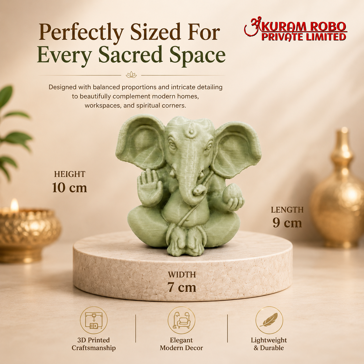 The Modern 3D Printed Lord Ganesha Sculpture by Ankuram Robo|3D Printed Lord Ganesha Sculpture for Home & Gifting | Ankuram Robo