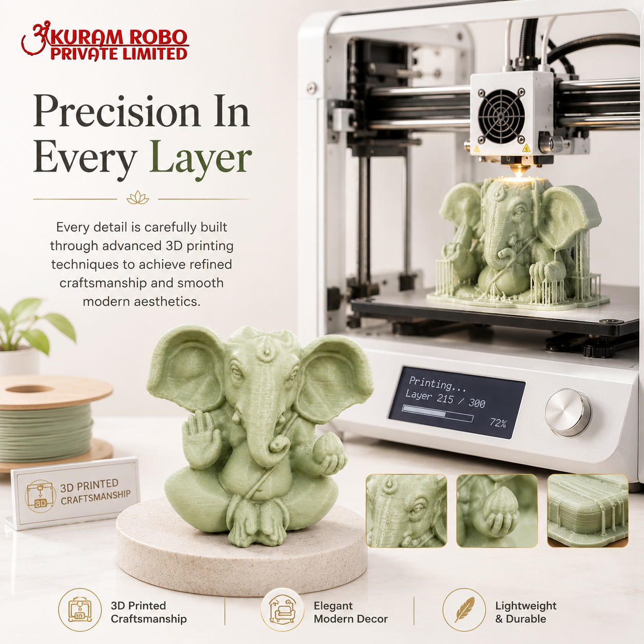 The Modern 3D Printed Lord Ganesha Sculpture by Ankuram Robo|3D Printed Lord Ganesha Sculpture for Home & Gifting | Ankuram Robo
