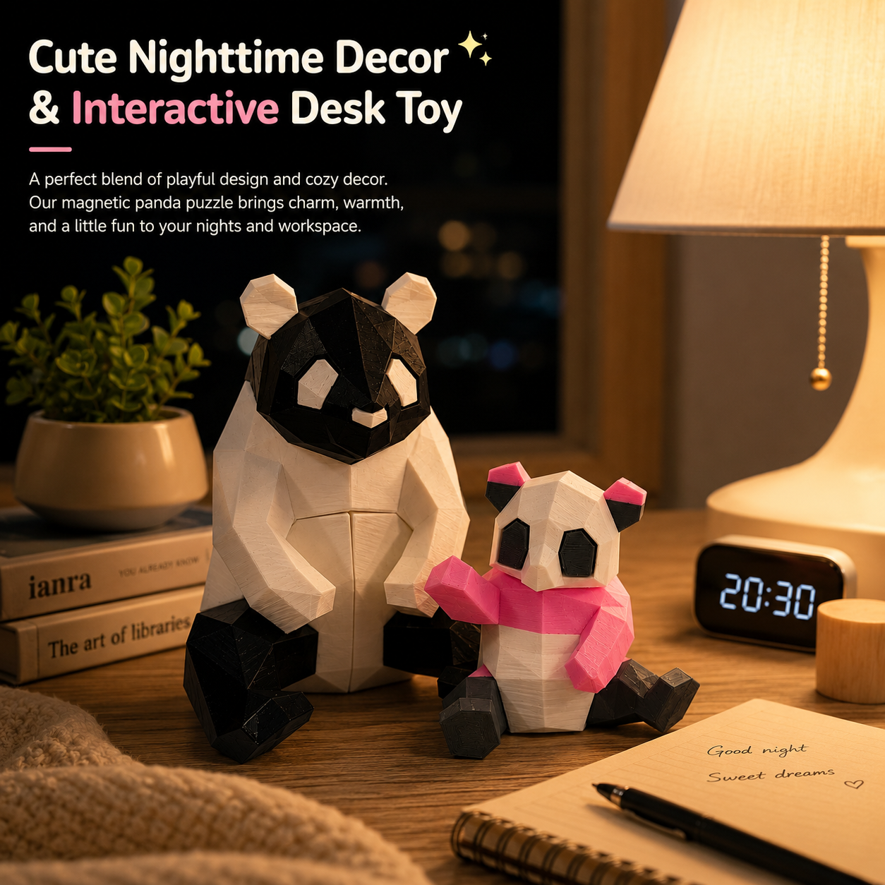 Ankuram Robo Low-Poly Mother & Baby Panda Set | 3D Printed Geometric Animal Figurines | Modern Minimalist Home Decor