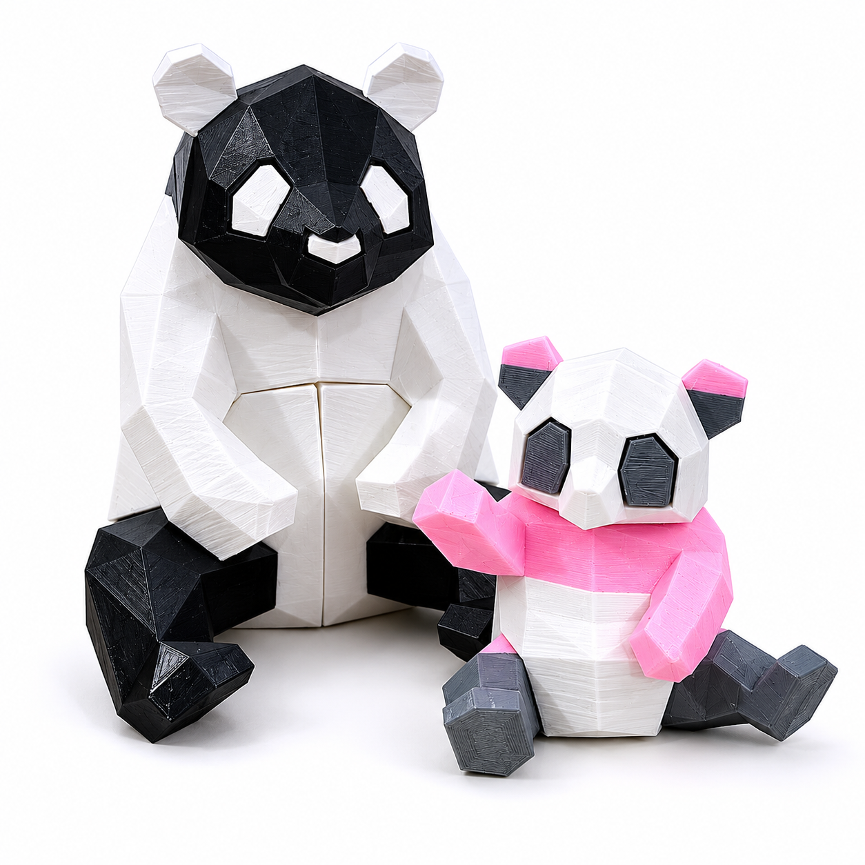 Ankuram Robo Low-Poly Mother & Baby Panda Set | 3D Printed Geometric Animal Figurines | Modern Minimalist Home Decor