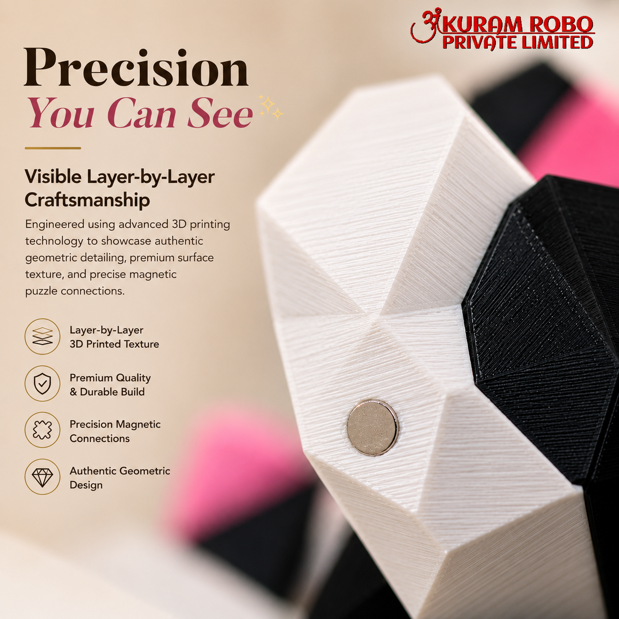 Ankuram Robo Low-Poly Mother & Baby Panda Set | 3D Printed Geometric Animal Figurines | Modern Minimalist Home Decor