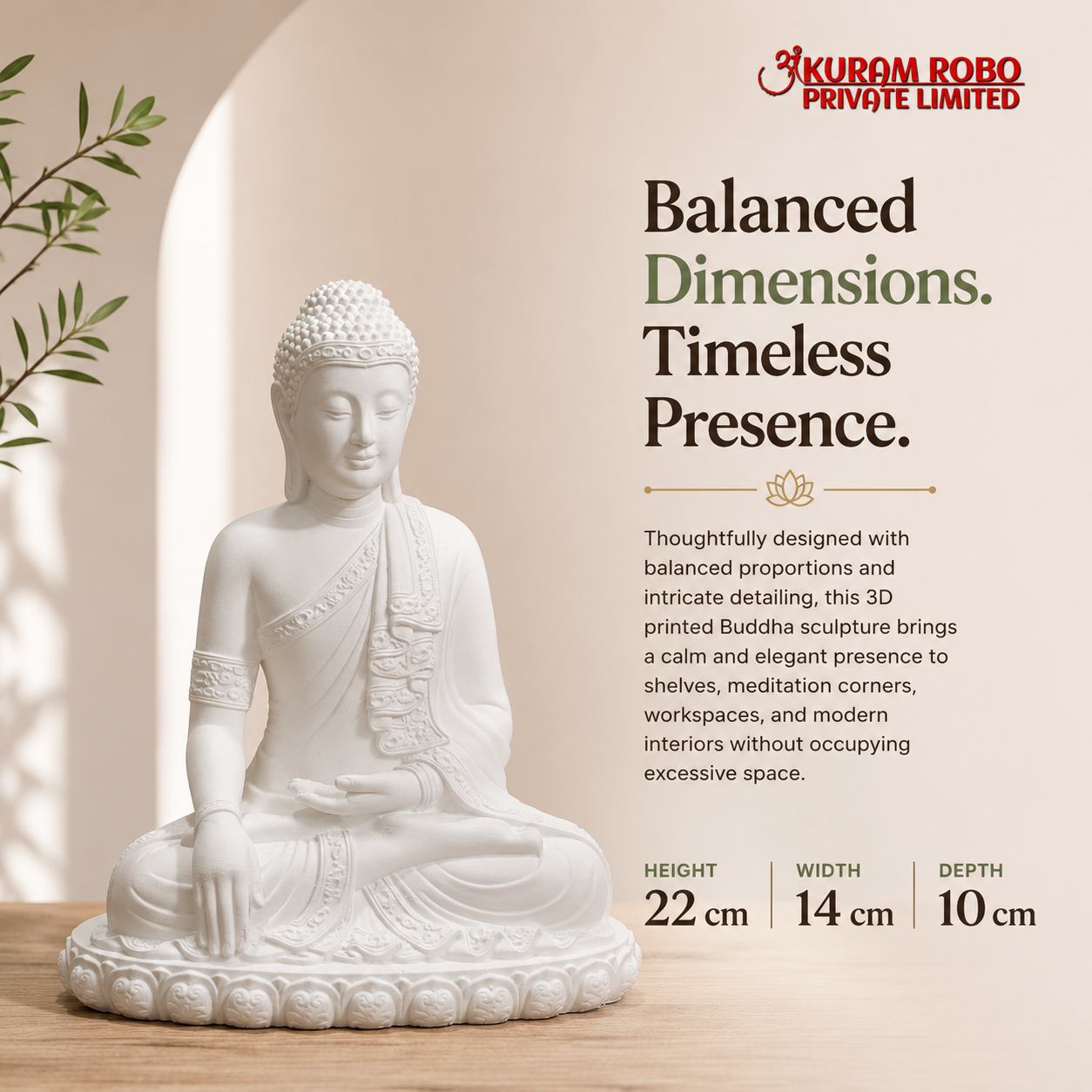 Eco-Friendly 3D Printed Buddha Statue - Minimalist Meditation Decor & Intricate Spiritual Sculpture