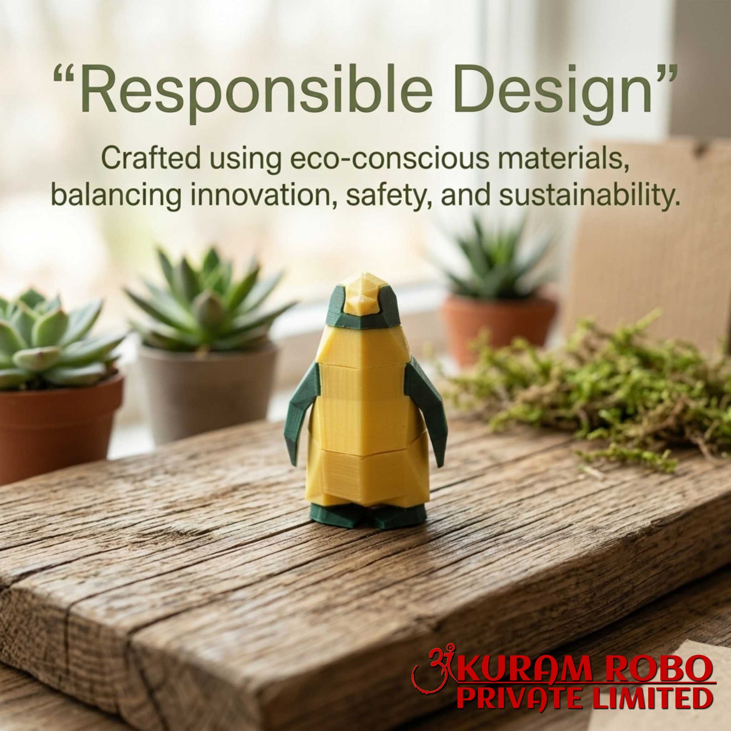 Ankuram Robo 3D Printed Penguin Puzzle Toy | Low-Poly Educational STEM Figure | Yellow & Green