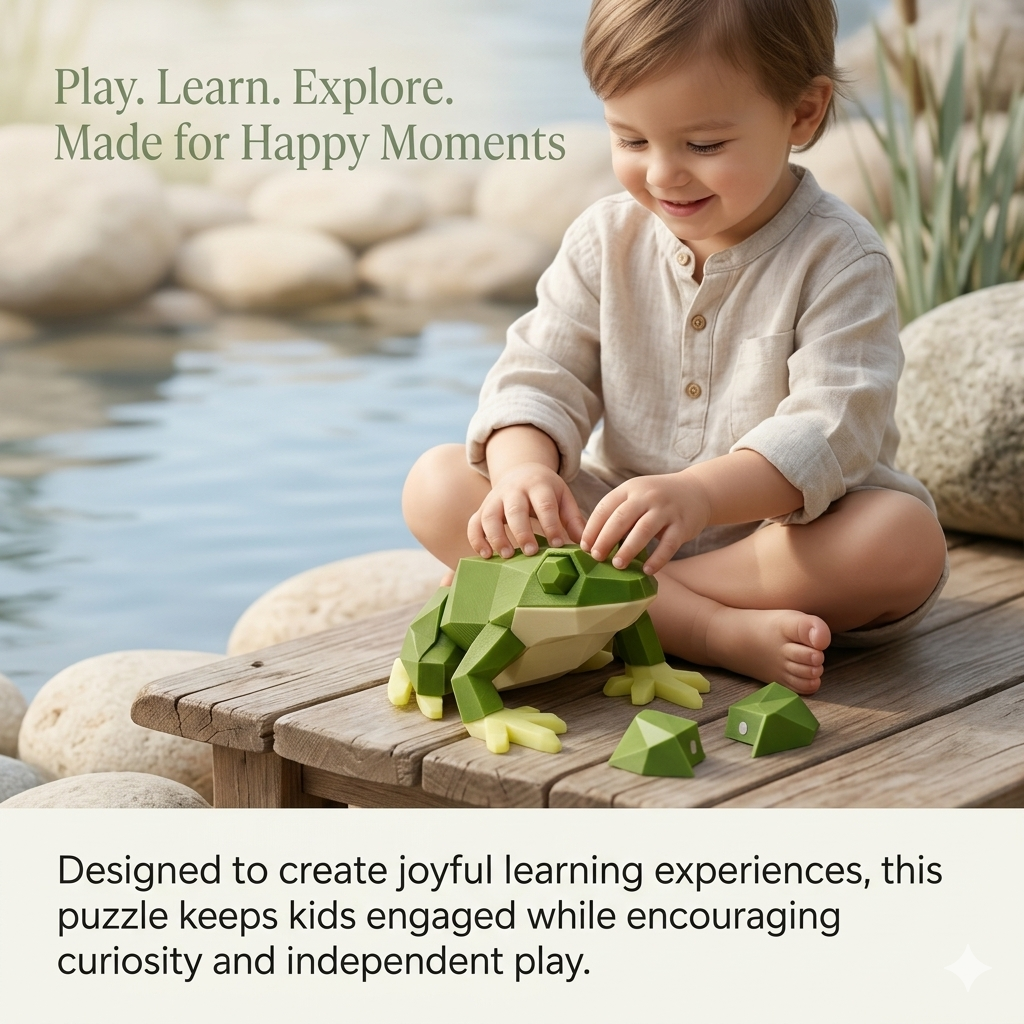 Magnetic Baby Frog 3D Puzzle | Low-Poly Educational Toy for Kids | Geometric Amphibian Building Blocks