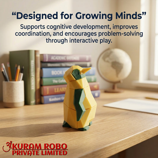 Ankuram Robo 3D Printed Penguin Puzzle Toy | Low-Poly Educational STEM Figure | Yellow & Green