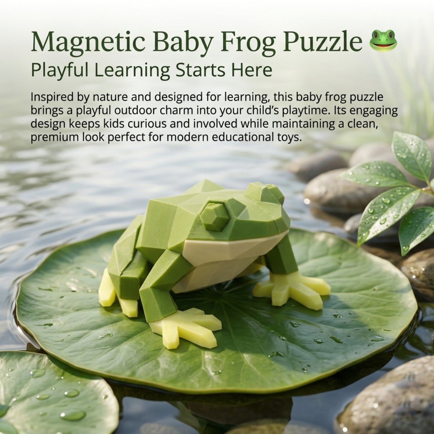 Magnetic Baby Frog 3D Puzzle | Low-Poly Educational Toy for Kids | Geometric Amphibian Building Blocks