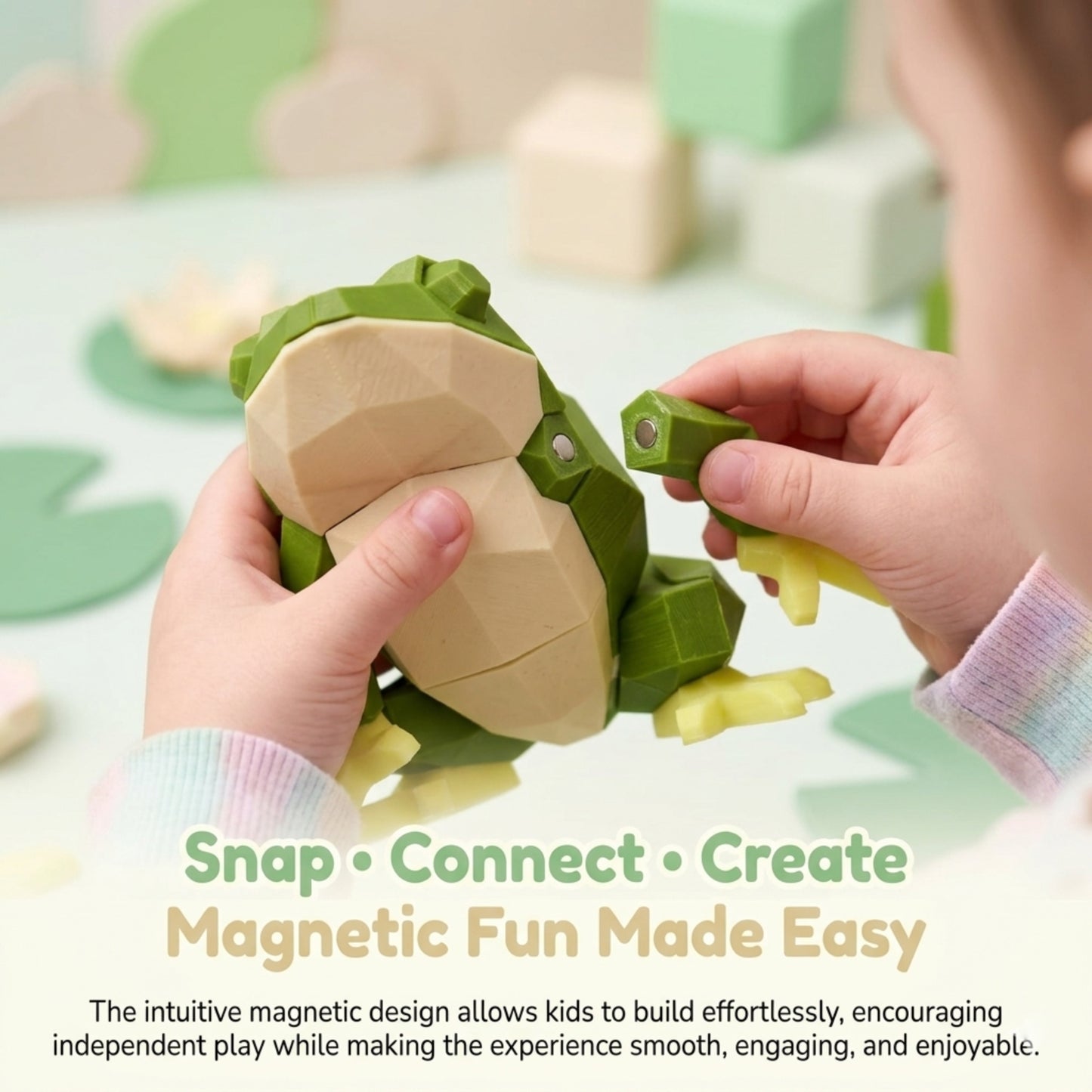 Magnetic Baby Frog 3D Puzzle | Low-Poly Educational Toy for Kids | Geometric Amphibian Building Blocks