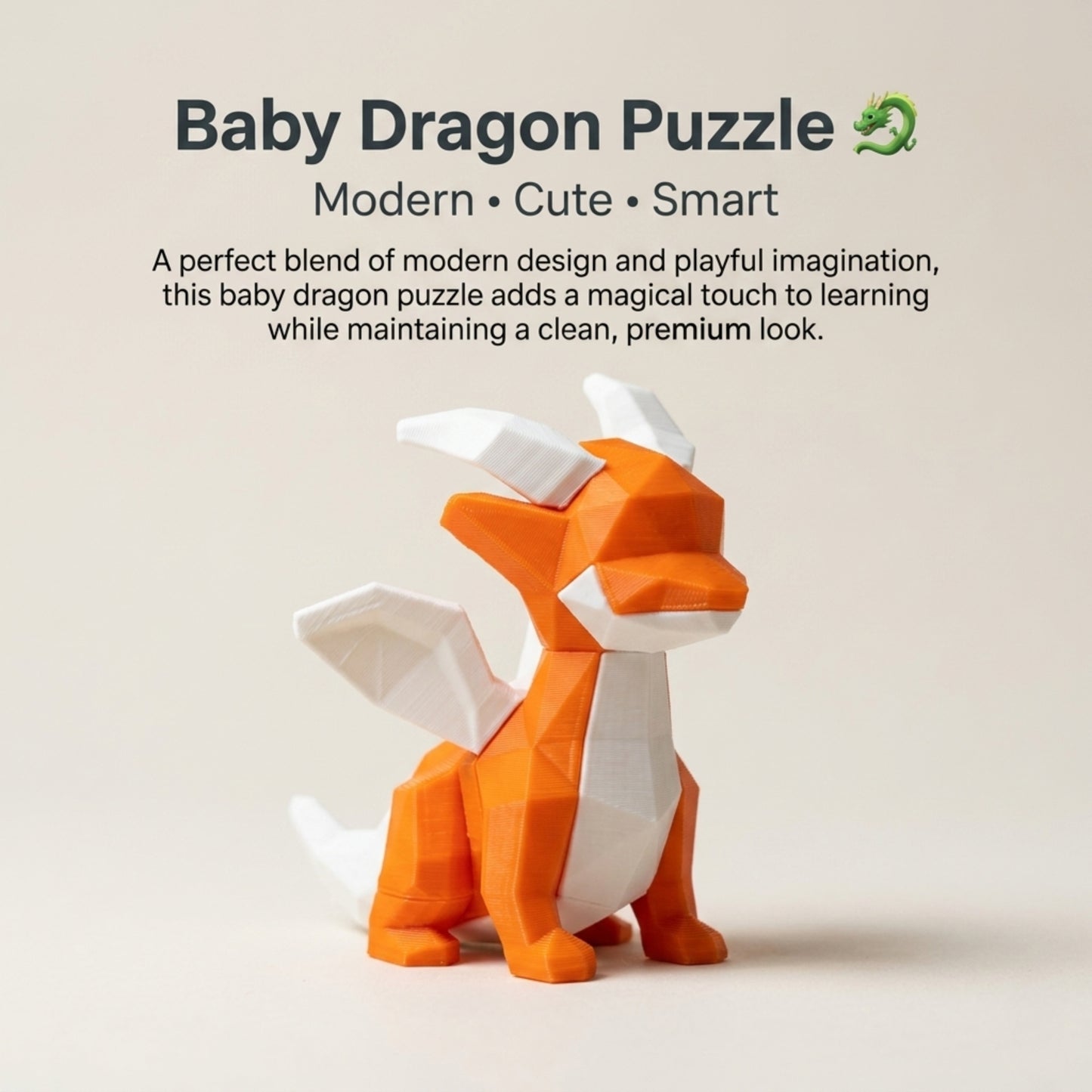 Premium 3D Printed Baby Dragon Puzzle – Modern Geometric Educational STEM Toy | Cute & Smart Learning Figurine