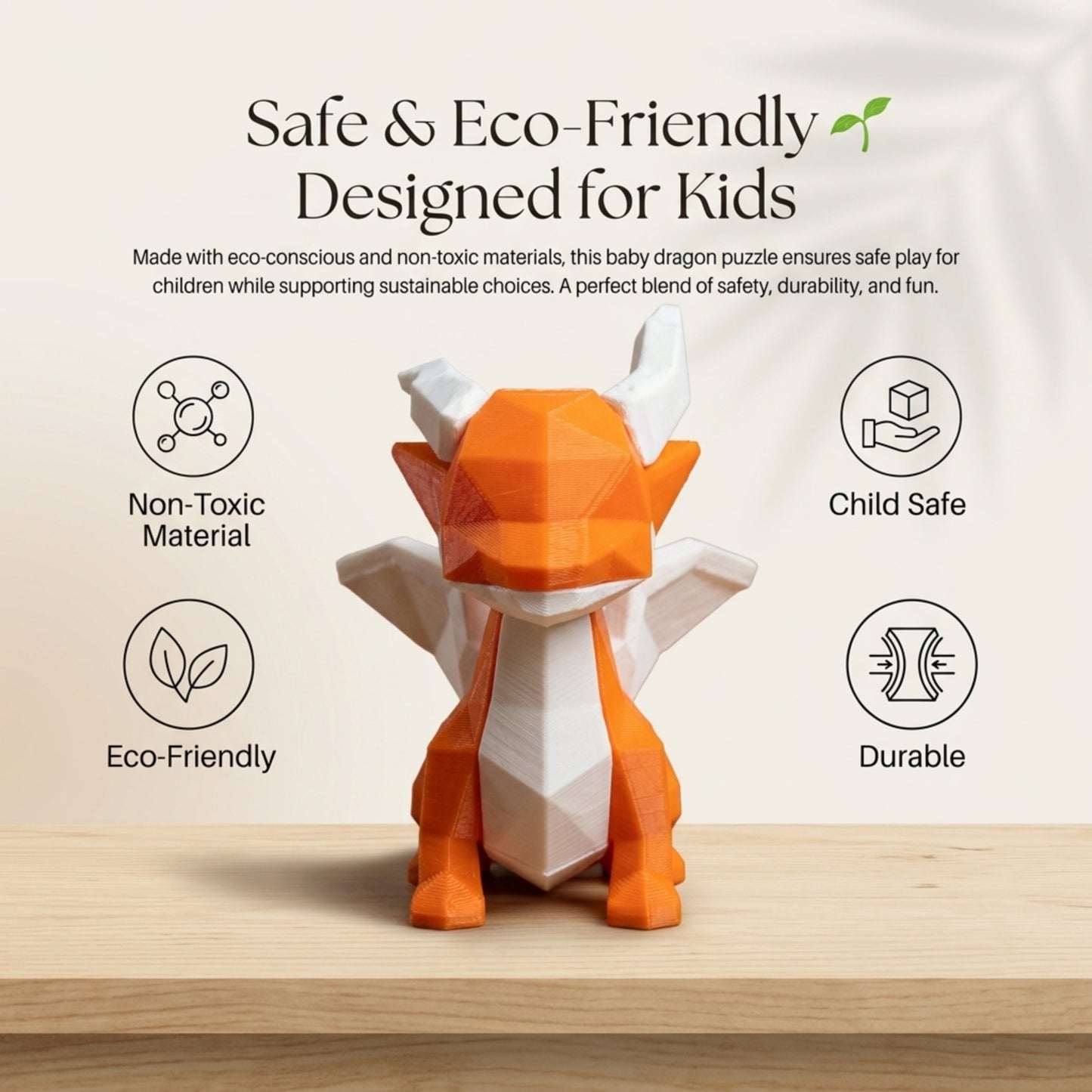 Premium 3D Printed Baby Dragon Puzzle – Modern Geometric Educational STEM Toy | Cute & Smart Learning Figurine
