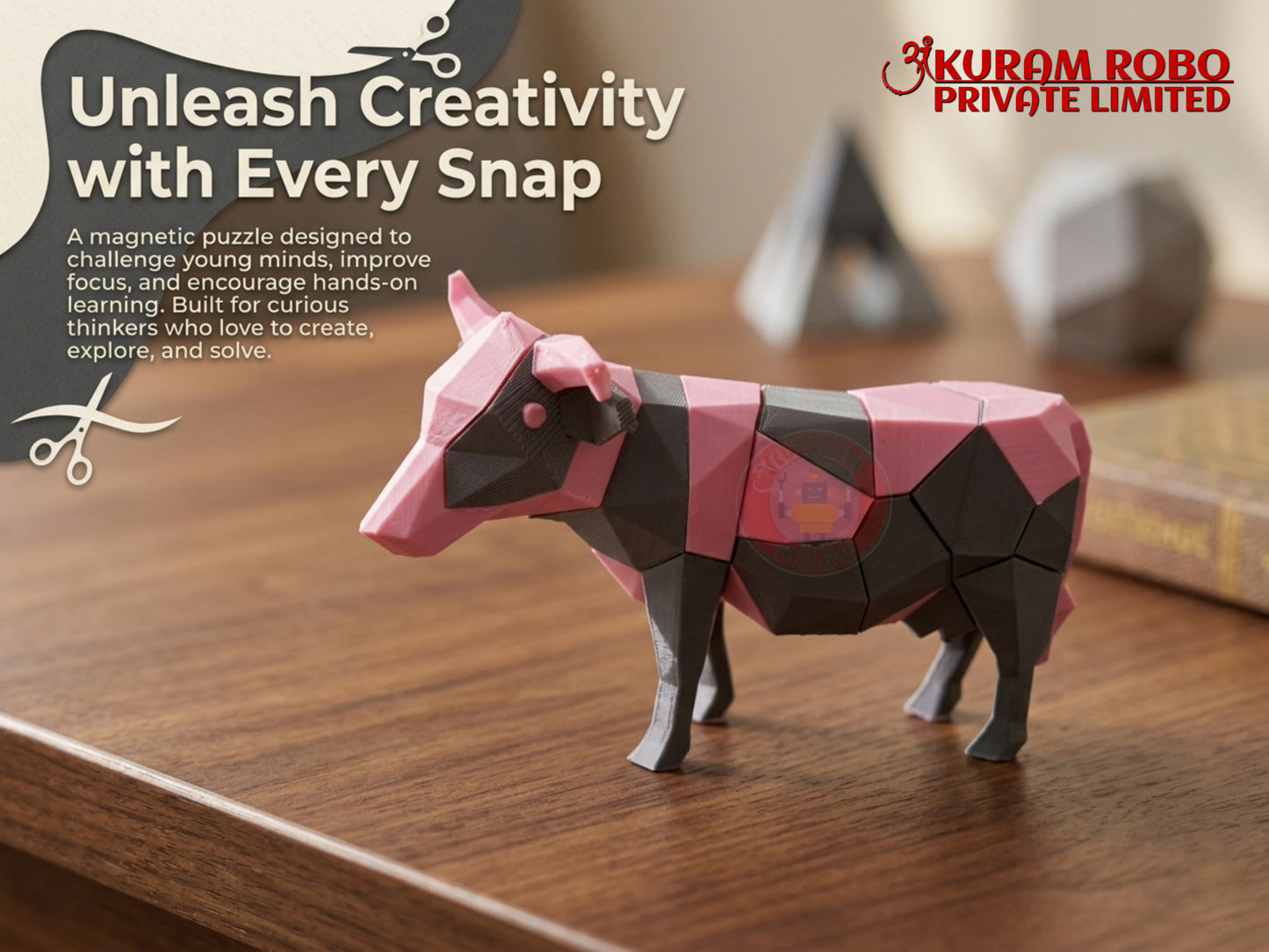 Low-Poly 3D Printed Magnetic Cow Puzzle - Educational Toy for Creative Minds