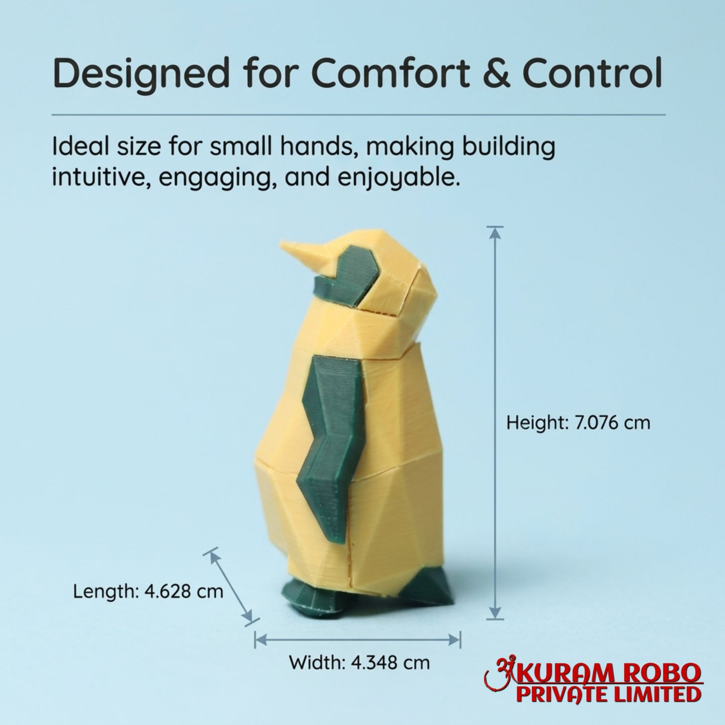 Ankuram Robo 3D Printed Penguin Puzzle Toy | Low-Poly Educational STEM Figure | Yellow & Green