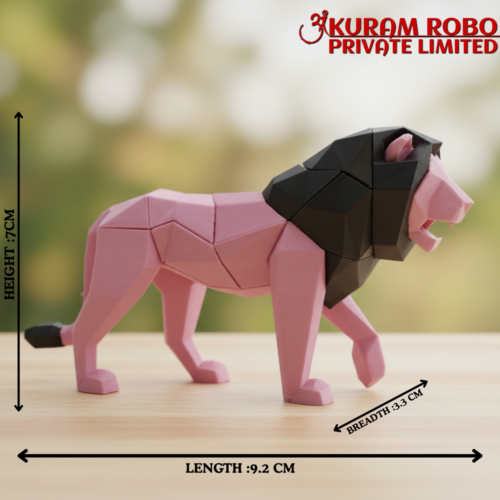 Ankuram Robo 3D Printed Lion Puzzle Toy | Low-Poly Educational Animal Figurine | Pink & Black
