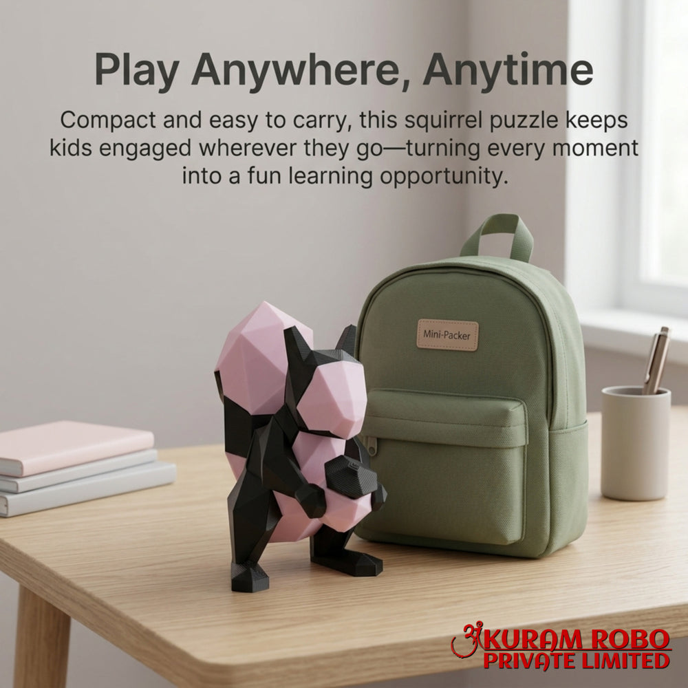 Ankuram Robo Eco-Friendly PLA Squirrel Puzzle | 3D Printed Low-Poly Animal Figurine | Black & Pink