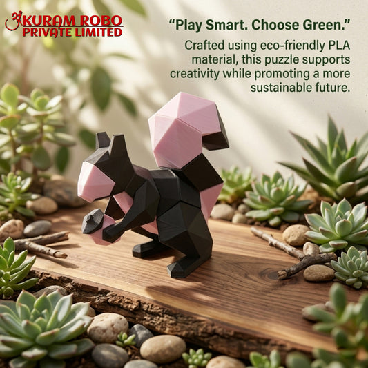 Ankuram Robo Eco-Friendly PLA Squirrel Puzzle | 3D Printed Low-Poly Animal Figurine | Black & Pink