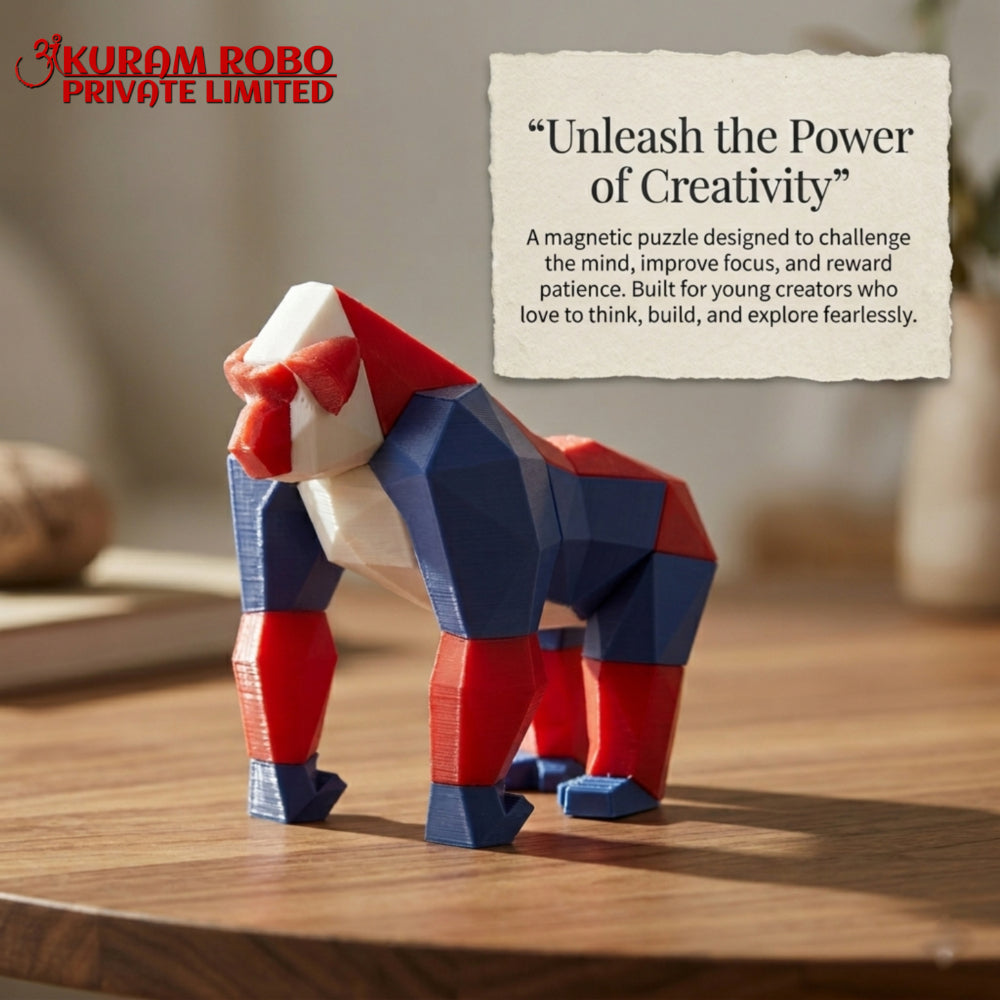 Ankuram Robo Eco-Friendly Low-Poly Gorilla Puzzle | 3D Printed PLA Animal Figurine | Red, White & Blue