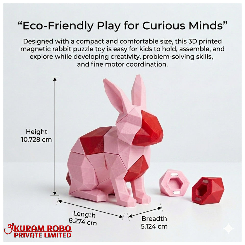 Ankuram Robo Eco-Friendly Magnetic Rabbit Puzzle | 3D Printed Low-Poly Bunny Toy | Pink & Red